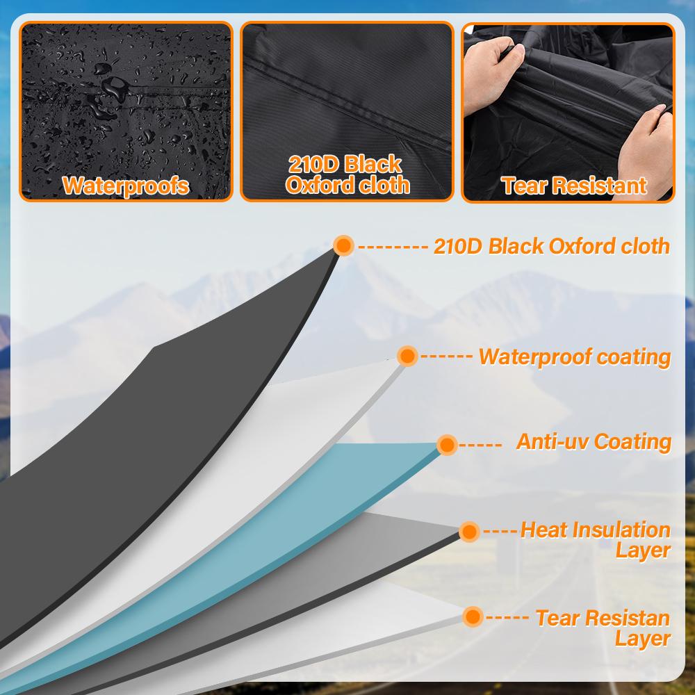 Pokrowiec na motocykl Wodoodporny Ochrona UV Outdoor 210D Pogrubiona tkanina Oxford z 4 paskami odblaskowymi Pasek do trzymania w ręku