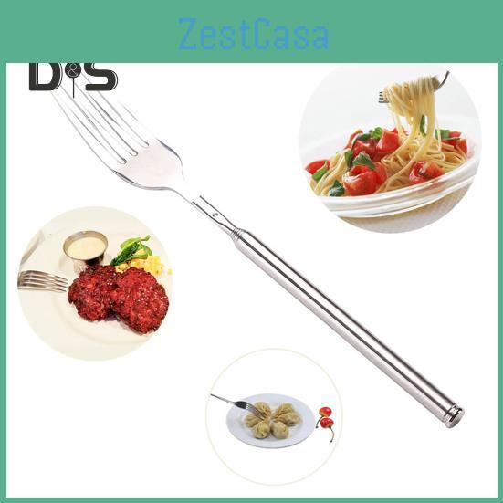 Fork Steel Stainless Telescopic 2pcs Extendable Long Handle Food Grade Dishwasher Safe Portable Grilling Fork Utensil Cutlery Barbecue Tool