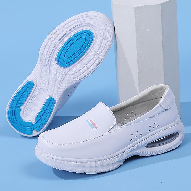 Women's Genuine Leather Breathable Nurse Shoes with Soft Air Cushion Sole