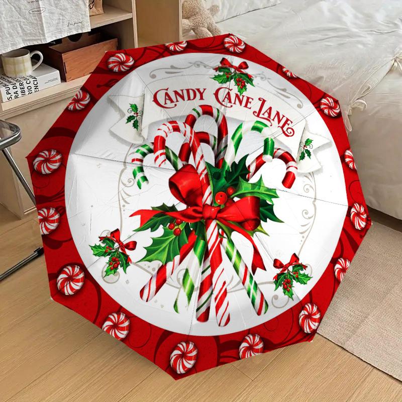1pc Candy Cane Lane Christmas Decorations Umbrella with Plastic Handle,Suitable for All Seasons Home Travel Outdoor UmbrellaDD219