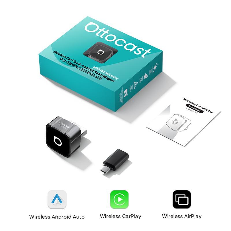 

OTTOCAST 3 in1 Mini Air Wireless CarPlay Android Auto Adapter Car Screen Mirroring Youtube Tiktok Mirror Dongle for ios Airplay чёрный