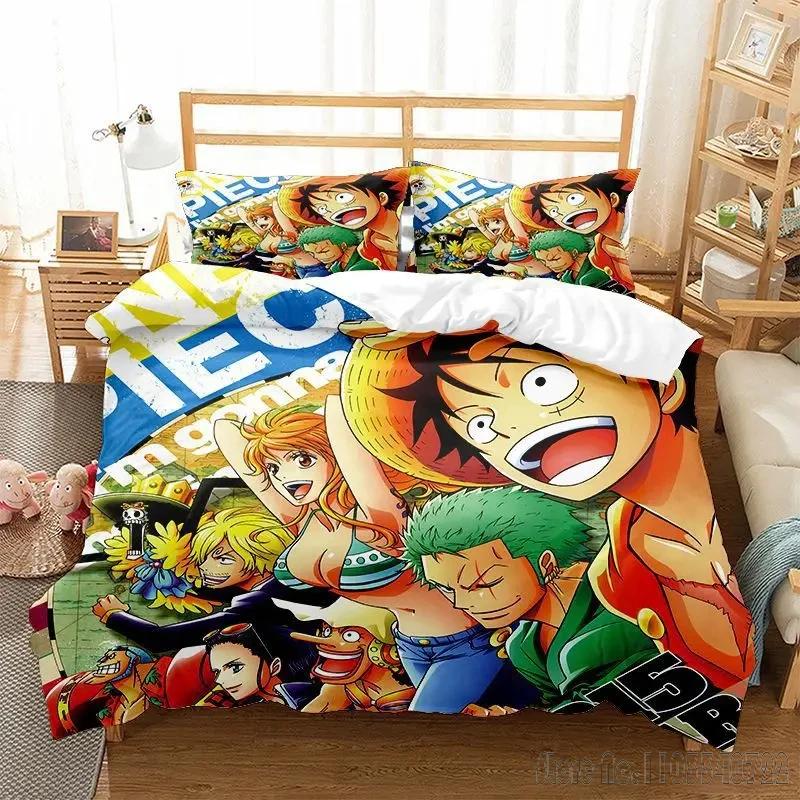 Anime O-One Piece Bedding Set Japanese Luffy Child Baby Duvet Cover Sets Bedclothes Twin Single King Kids Adult Gift