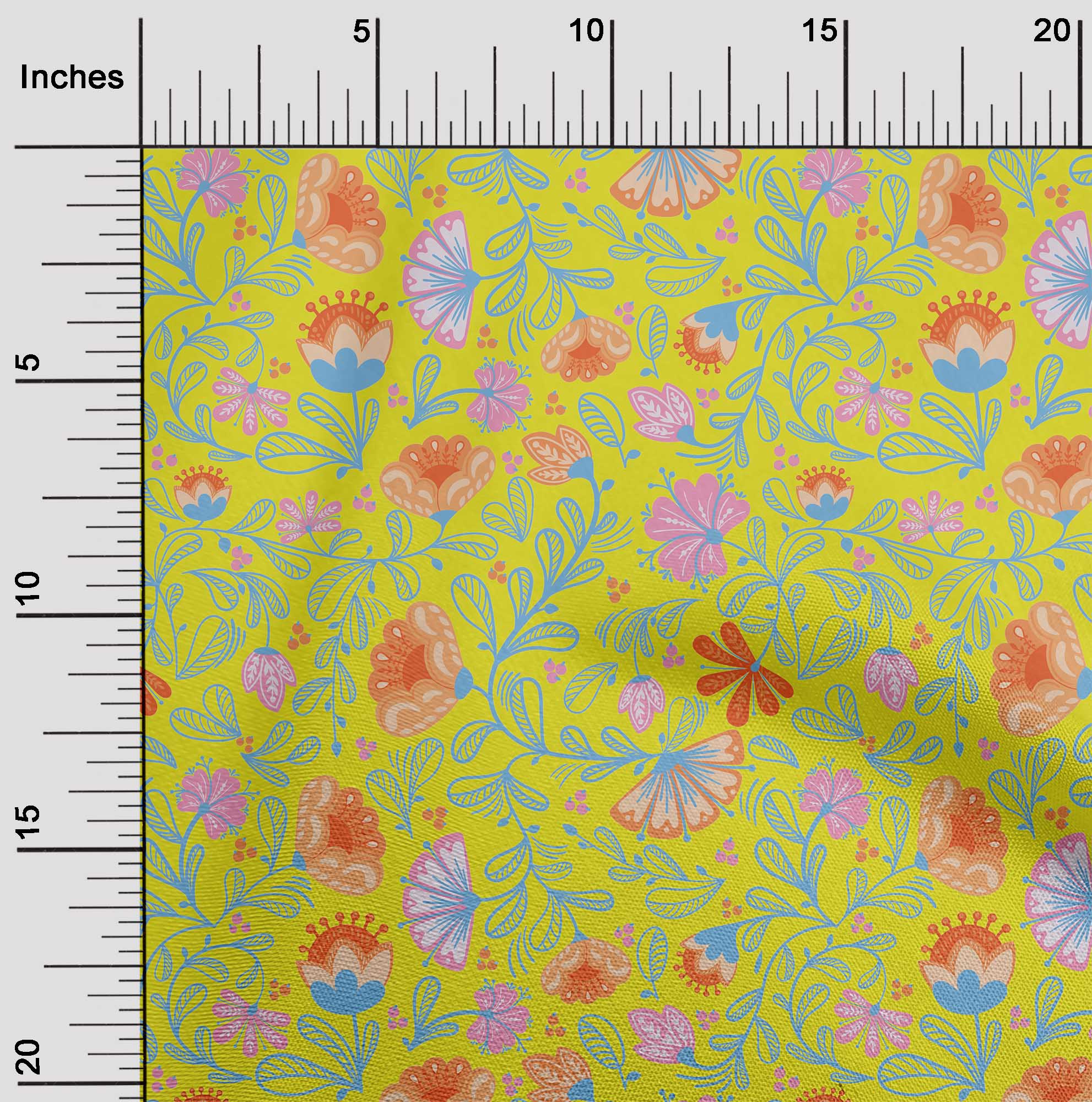 

oneOone Чорна віскоза Georgette Тканина для рукоділля з листям і квітами для шиття, 42 дюйми 42 Inch Wide - Viscose Chiffon жовтий