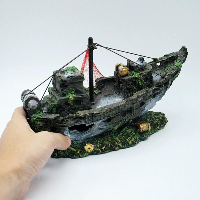 Aquarium Ornaments Decorations Resin Landscape Wreck Ship Decor Resin Boat Ornament Aquarium Accessories Decoration Gifts