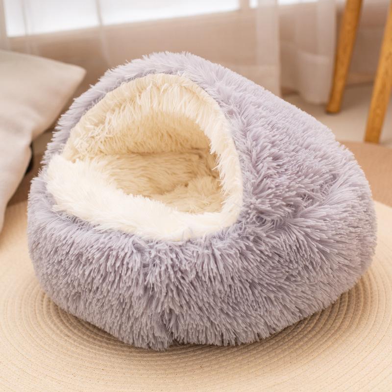 

Shell Cat Bed Dog Bed Semi Enclosed Round Pet Pad Winter Warm Cozy for Cats Dogs Cat House 40x40cm серый