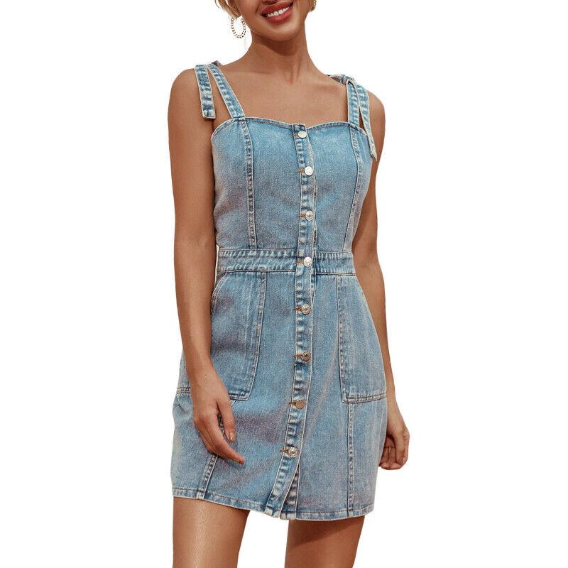 Buy Strappy Summer Denim Dress Womens Sleeveless Jeans Beach Casual Ladies  Sundress at affordable prices  free shipping, real reviews with photos   Joom