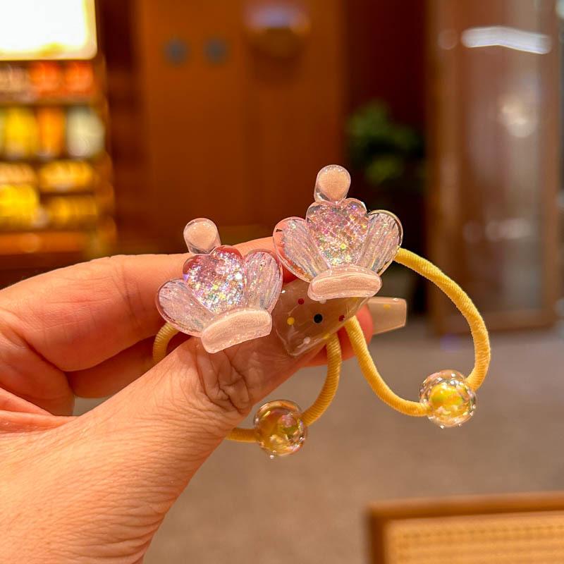 1 Pair Kid Hair Band Cute Sweet Floral Heart Bear Crystal Hair Rope for Baby Girl Little Girl Hair Accessories