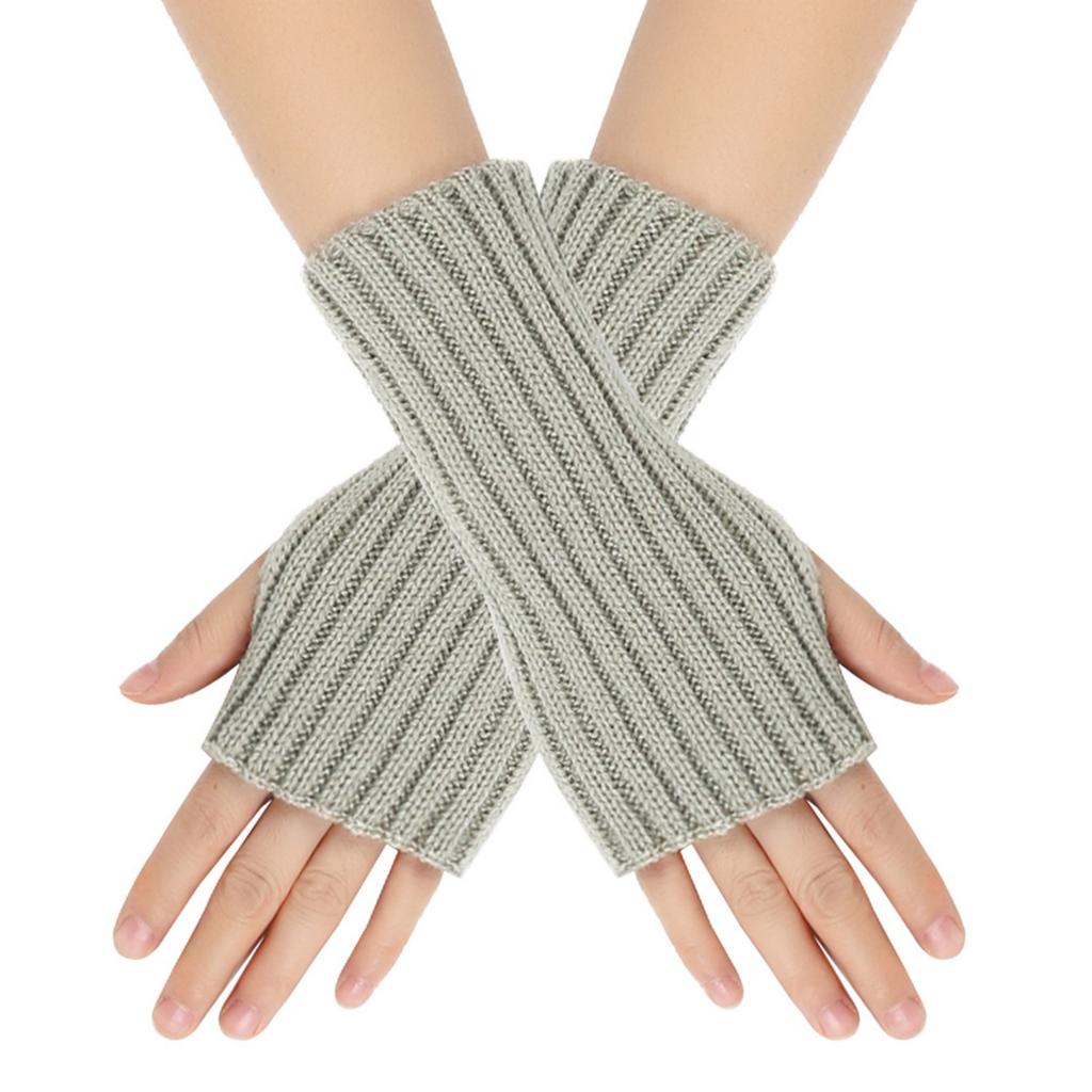 Women's Winter Warm Wool Gloves, Fingerless, Solid Color, Short-style Gloves