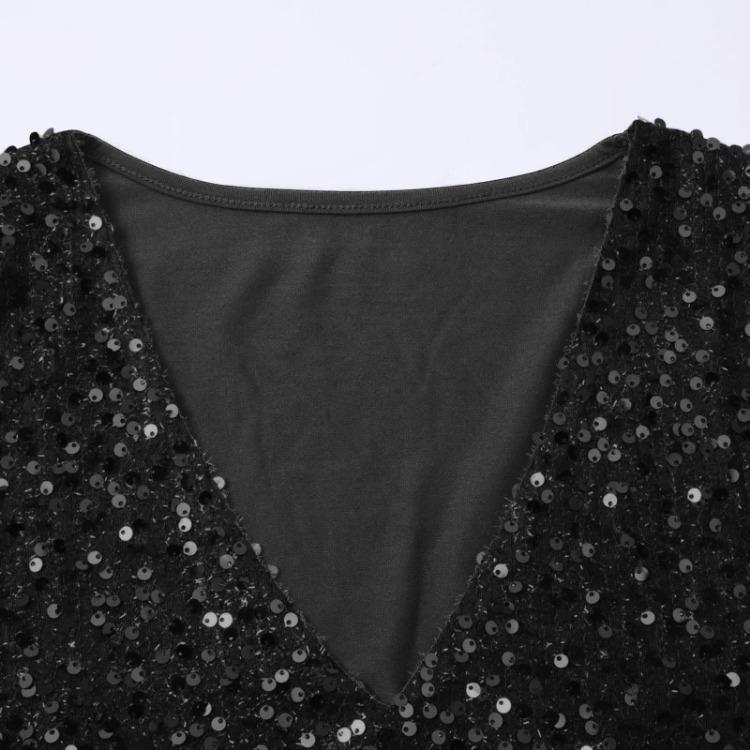 Sparkly Sequin Blouse for Women Loose Long Sleeve Shiny V Neck Party Dressy Shirt Holiday Evening Wear