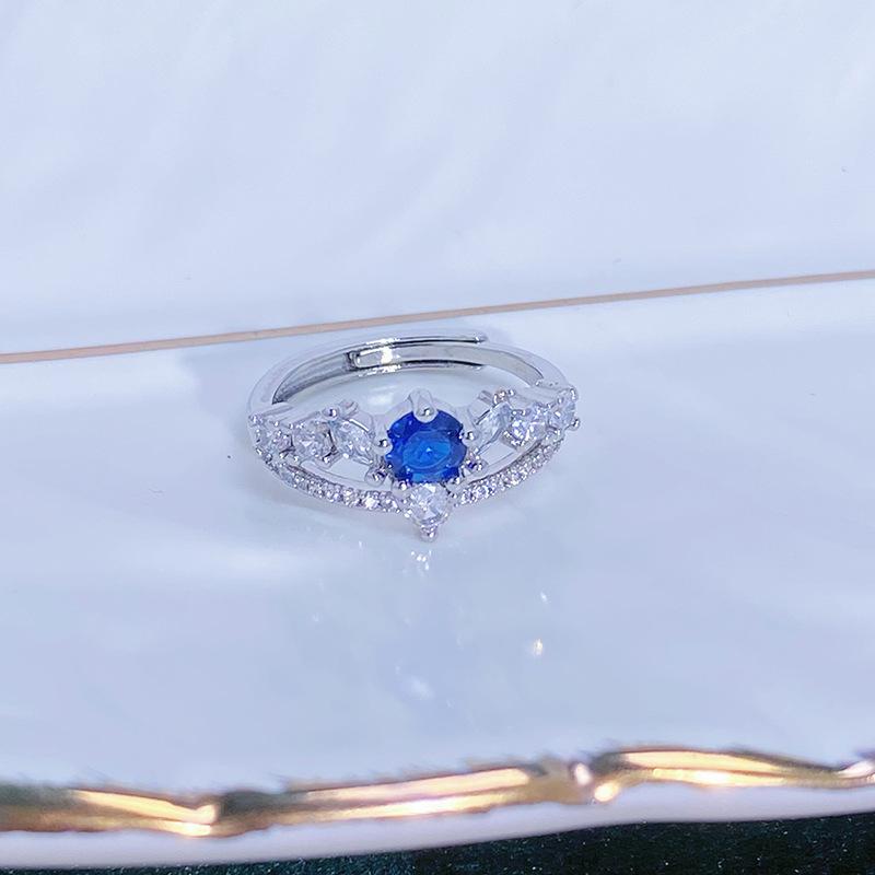 Caibao Personalized Sea Blue Micro-Inlaid Zir*****Pen Ring Female Geometric Niche Light Luxury High-End Ring Female