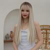 EASIHAIR Blonde Ombre synthetische Naturhaar-Perücken, lang, gerade, mit Pony, tägliche Cosplay-Perücke, hitzebeständige Faser-Perücken für Frauen