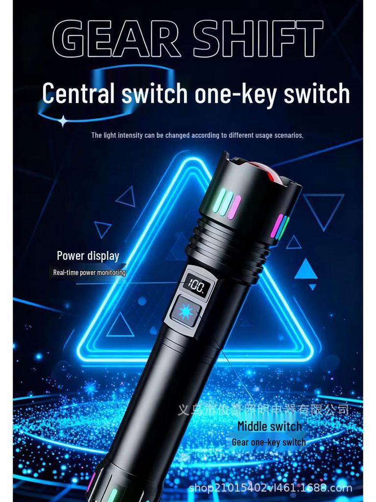Super Bright Tactical Rechargeable Flashlight - High Power, Colorful, Portable, Long Range, Multifunctional with Electric Display