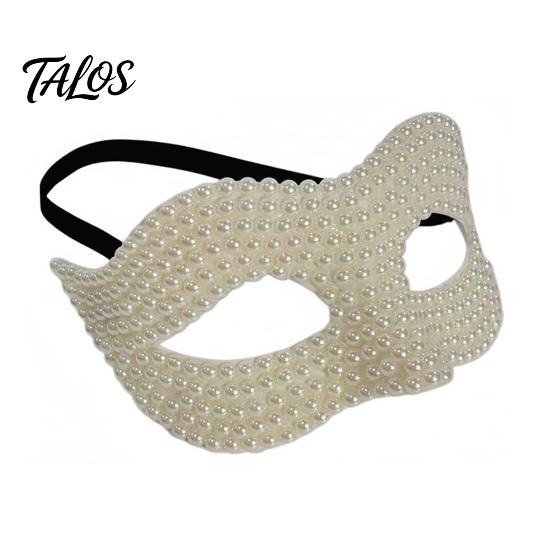 Adjustable Party Masks Halloween Half Face Masquerade Mask, Pearl Decor Venetian Luxurious Evening Elegant Costume Accessory for Stage Show