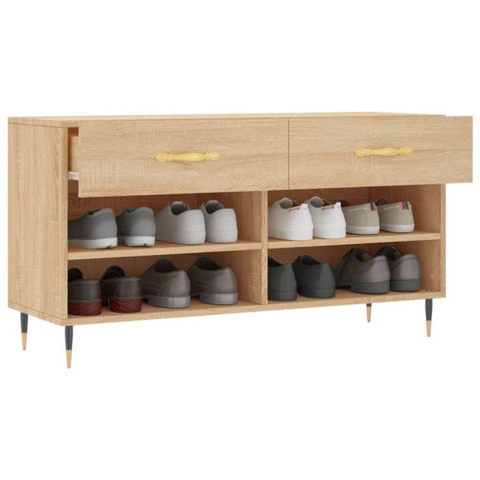 VidaXL Banc à Chaussures, Armoire à Chaussures avec 4 Étagères et Pieds, Meuble à Chaussures avec 2 Tiroirs Salon, Moderne, 829719