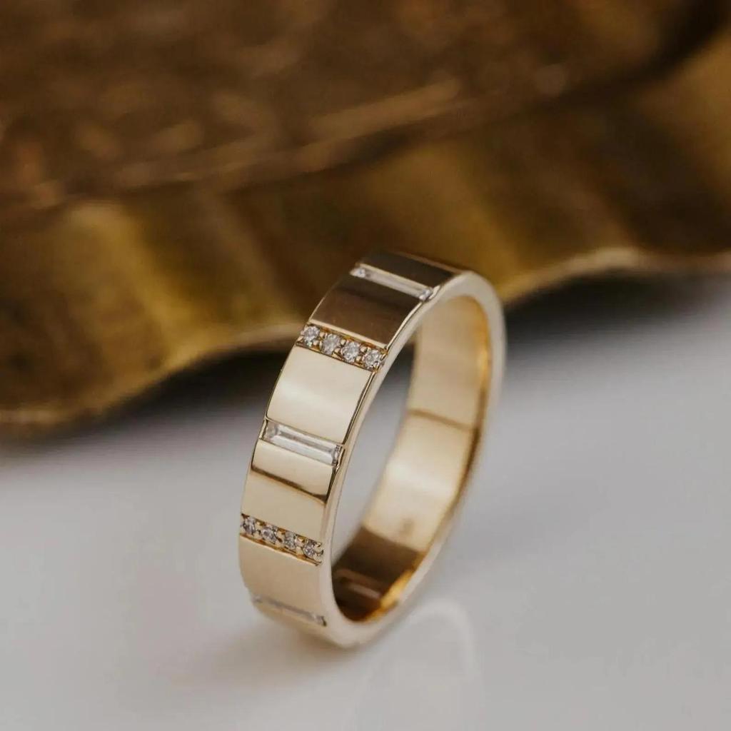 Baguette Cubic Zirconia Full Eternity Vielsesring: Forlovelsesring belagt med gult gull: Minimalistisk brudesmykke gave til kvinner