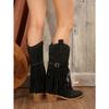 Suede Vintage Fringe Boots 2025 Winter New Rivet Belt Buckle Pointed Toe Mid-Top Boots Plus Size Knight Boots Women