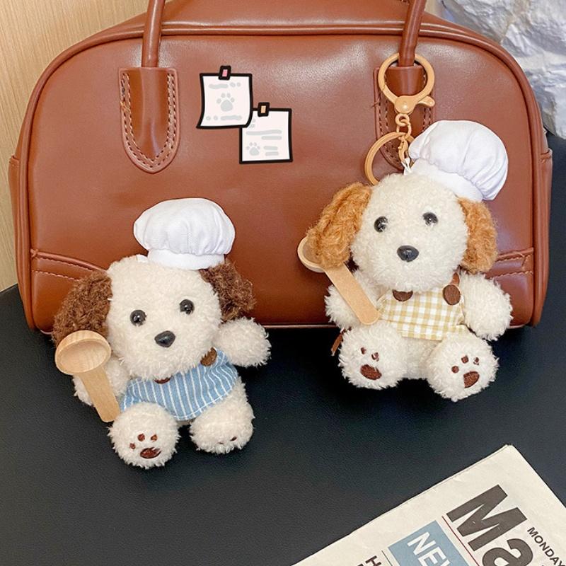 Cățel Chef Drăguț cu Șapcă de Bucătar Șorț Jucărie de Pluș Cățel de Desene Animate Pandantiv Păpușă Umplută Breloc Rucsac Mașină Decor Inel de Chei Cadou Copil