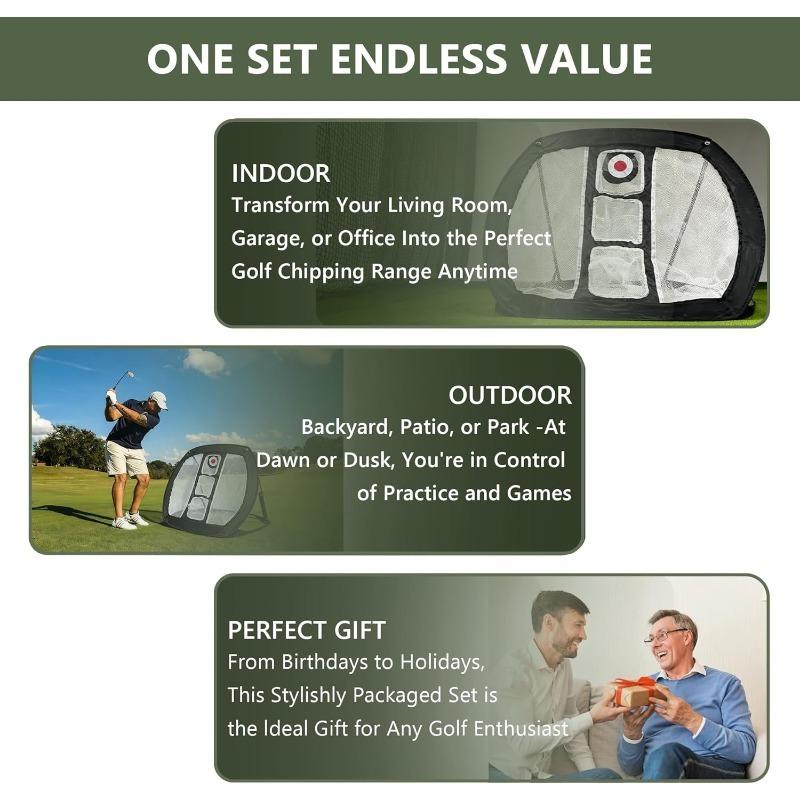Golf Practice Ball Set Pop Up Chipping Net with Training Mat Indoor Outdoor Golf Training Accessories Gift for Golfers Beginners