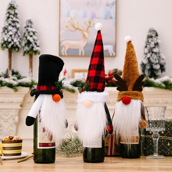 Champagne Bottle Cover Increase Atmosphere Reusable Fine Workmanship Wide Application Gift Decorate Cartoon Plush Christmas Wine Bottle Clothes