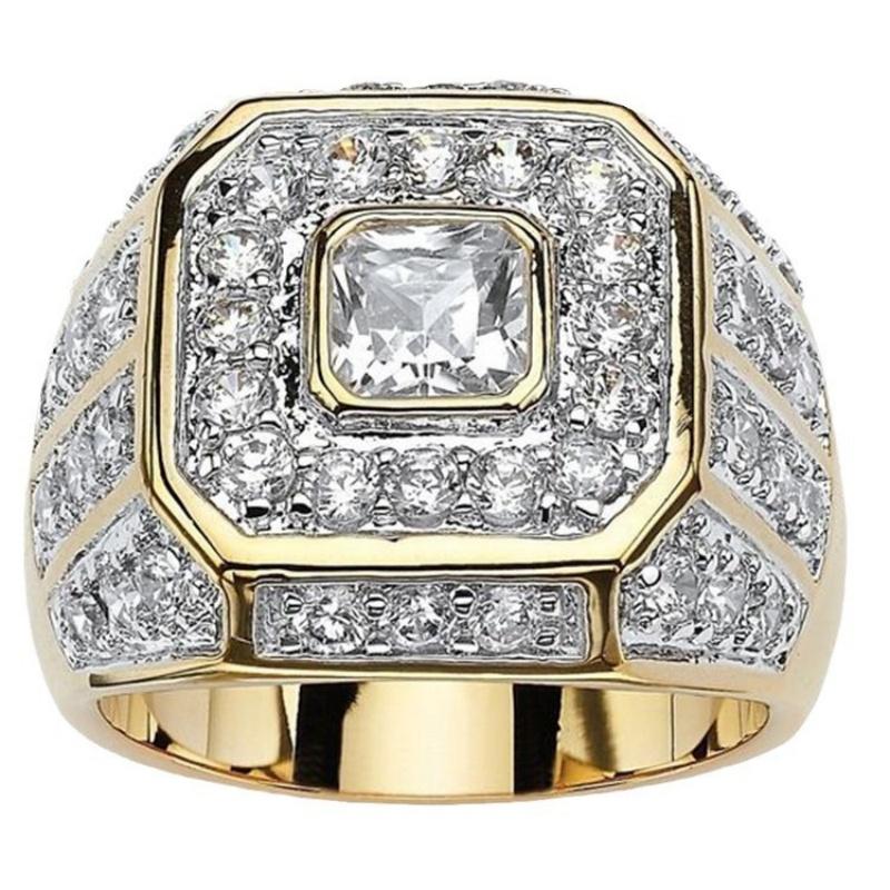 Moderne neue vergoldete Ringe für Herren Zirkonia Schmuck Hip-Hop Ring Größe 7-13 13 gray