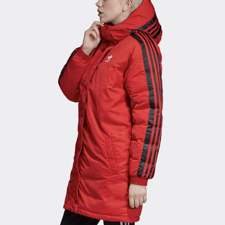 Adidas Originals Warm Mid-Length Casual Sports Hooded Down Jacket Women Jacket Light-Crimson FL0046