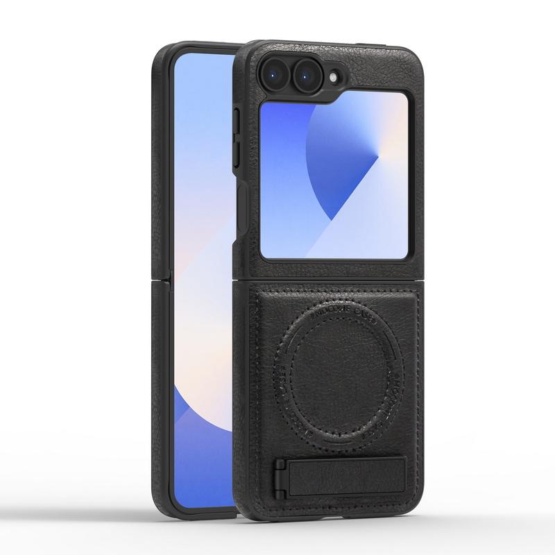 Capa Shell de Couro Empresarial com Carregamento Sem Fio 2 peças Para Samsung Galaxy Z Flip6 Flip5 Flip4 Flip3 Magnética À Prova de Choque Dobrável Suporte Capa de Telefone