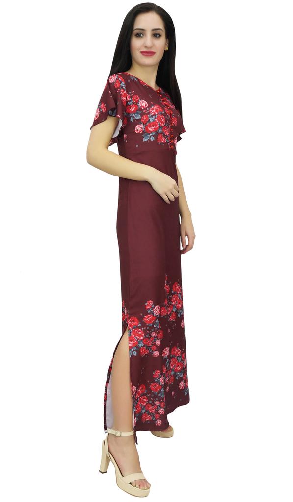 Bimba Women's Sleeve Black Floral Maxi Dress Georgette Summer Wear-14