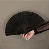 Bamboo Folding Fan Silk Chinese Style Fan Hand Women Black Fans Summer Female Dance Home Decoration Party Gift Home Ornament