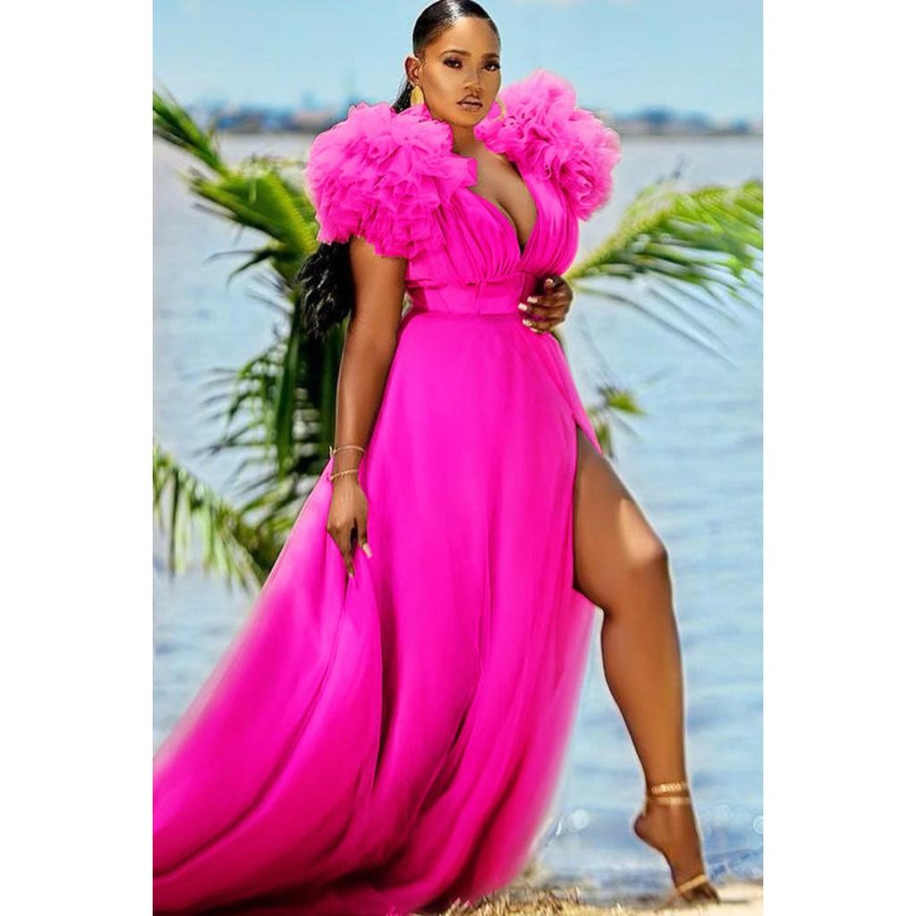 Frühling Sommer Neues Übergrößen Damenkleid, Locker Fließendes Netz Casual Pendlerkleid