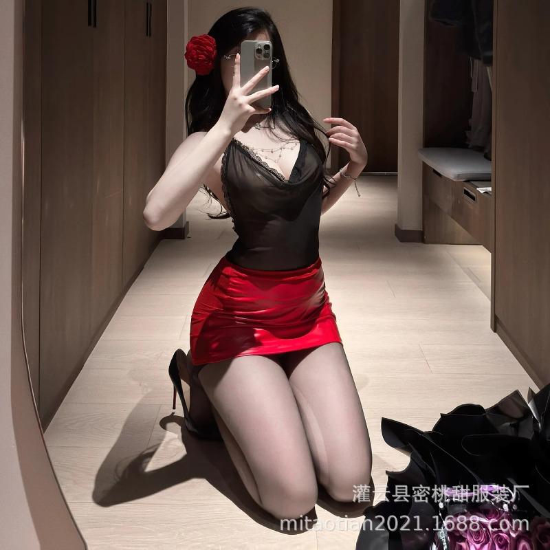 Sexy lingerie hot backless professional female cosplay sexy neck perspective female secretary uniform