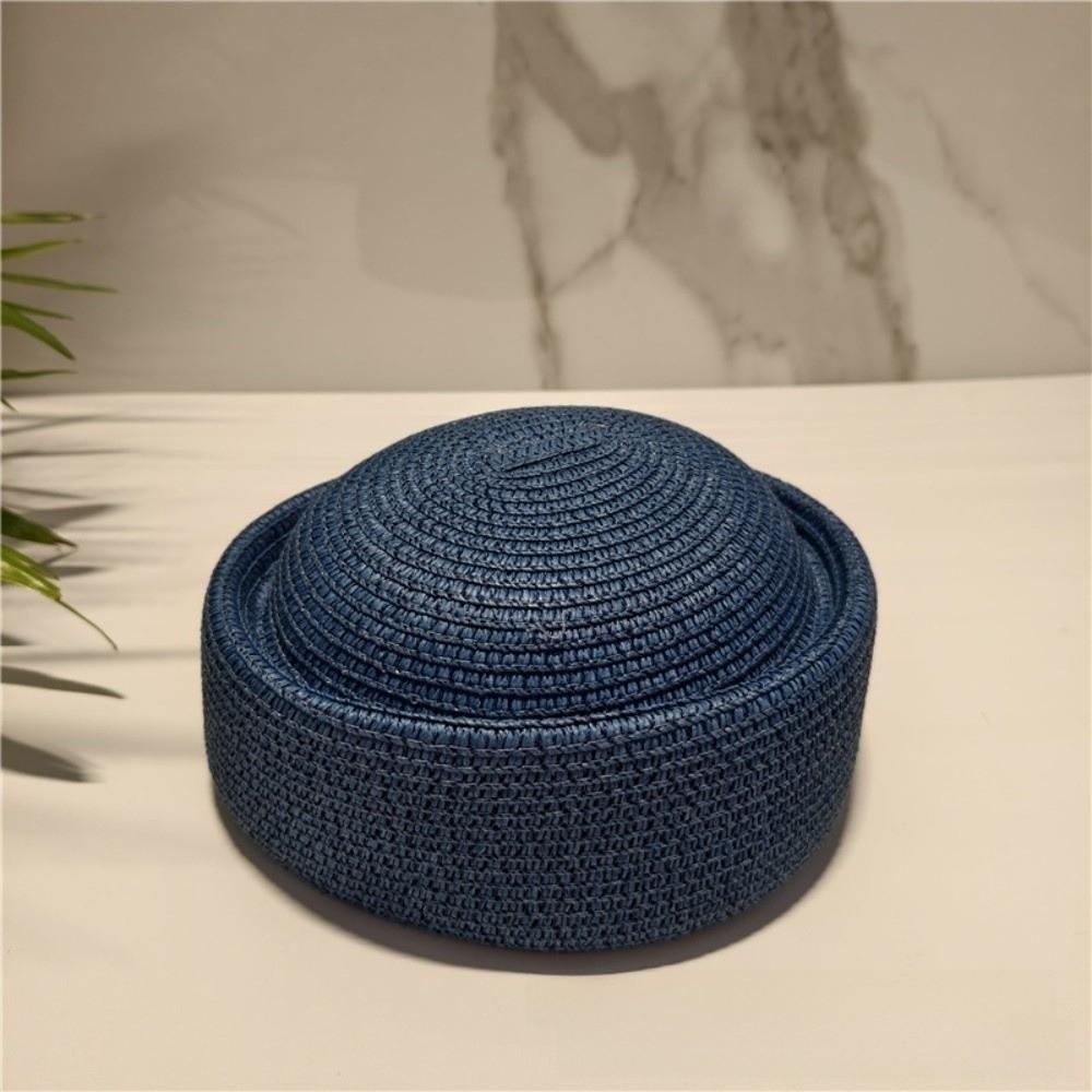 Retro Style Painter Beret Wide Brim Woven Straw Hat Elegant Straw Sun Hat  Beach Vacation синий