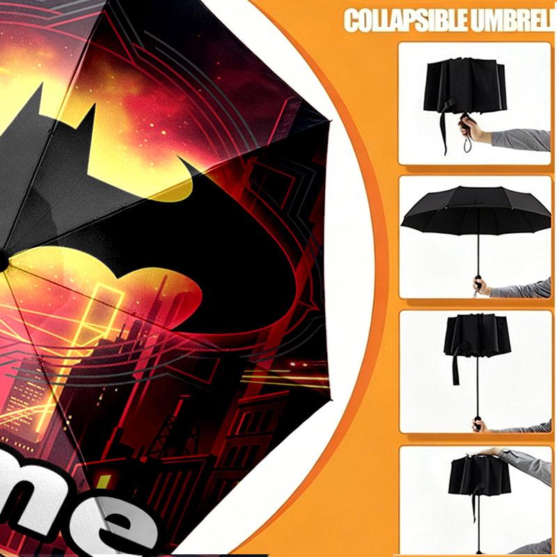 Custom Name Personalized Batman Print Umbrella, Auto Open Close, 8‑Rib Sturdy Frame, Commute Camping Hiking Use, Birthday Gift