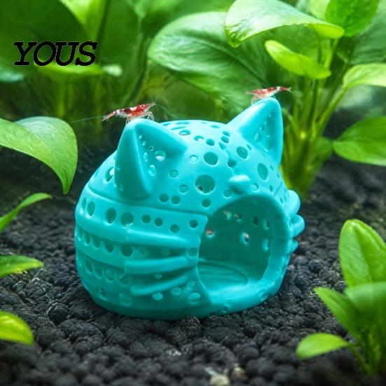 Aquarium Landscaping Decor Shrimp Cave, Cat Head Fish Hideout with Suction Breeding Box Cup, Decorative Cave for Betta Tanks Hiding