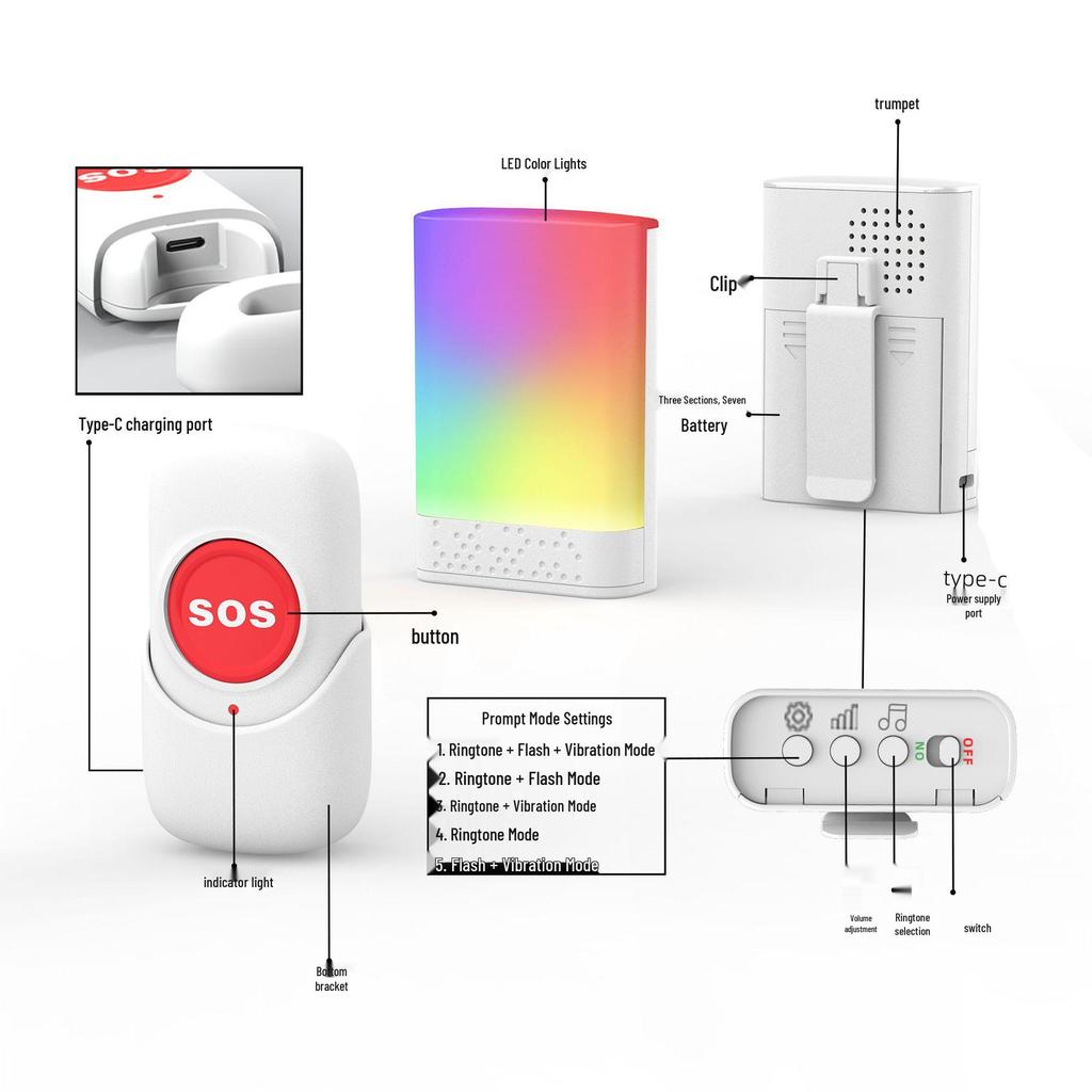 Rechargeable Wireless Doorbell with Waterproof Button, Music, Flash, and Vibration Alerts, 800m Long Range