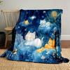 Dreamy Cats In a Starry Night Patterned Blanket, Flannel, Suitable for All Seasons, Home Decor, Warm and Cozy