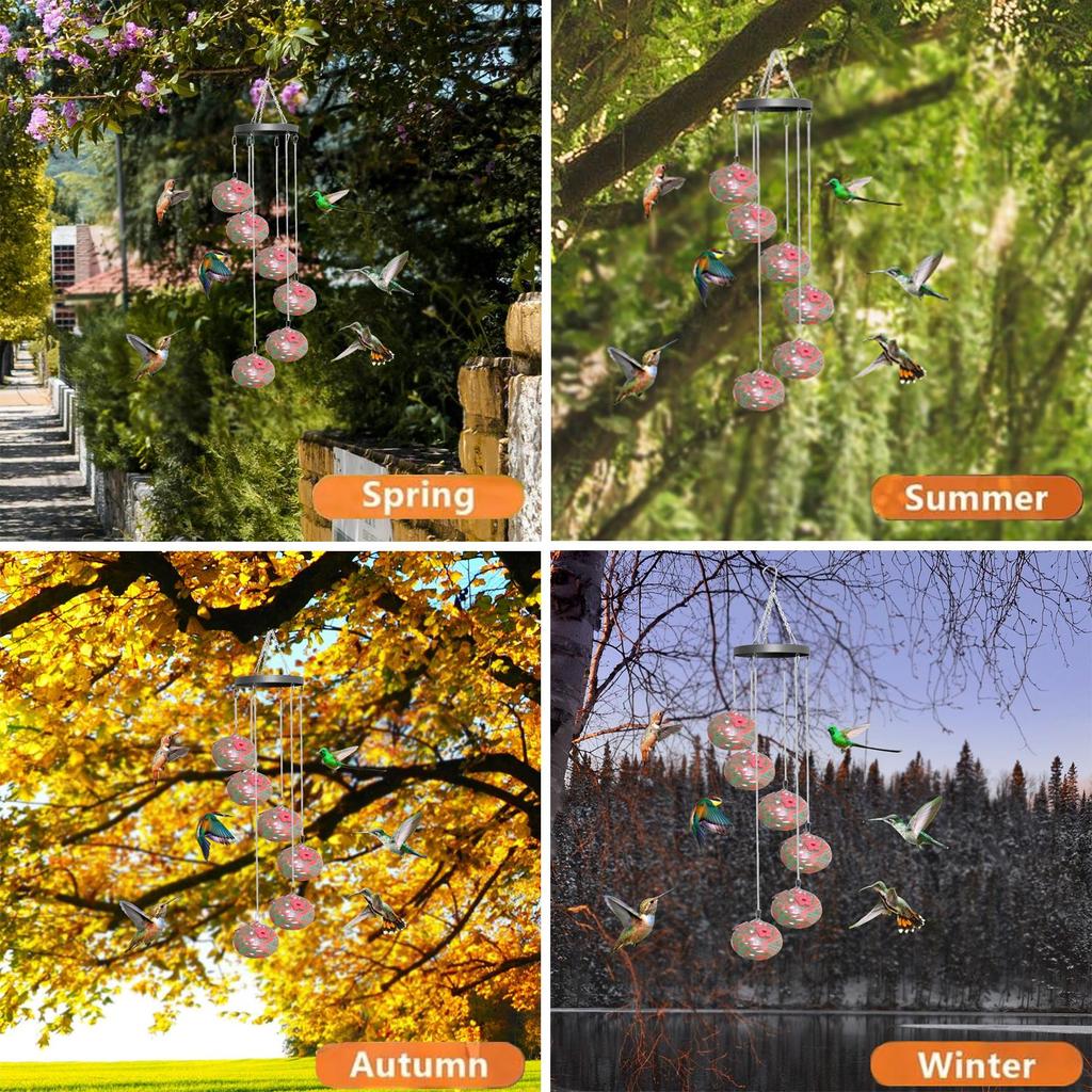 Charming Wind Chimes Hummingbird Feeders, Window Bird Feeders, Hanging Hummingbird Feeders with Flower-shaped Feeding Ports for Outdoors