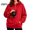 Travel Sweatshirt with Front Pouch Women Hoodie Pet Carrier Pocket, Half Zipper Pullover Sweatshirt, Dog for Small Pets Loose Fit Long Sleeve