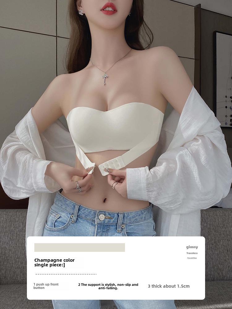 Genuine Strapless Gathered Bra for Women - Non-Slip, Small To Large Chest, Anti-Exposure, Invisible for Wedding Dresses, Beautiful Back Design