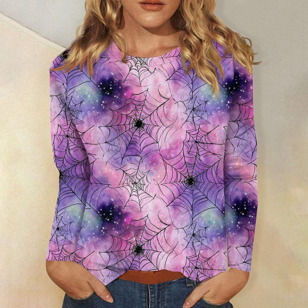 Women's Fashion Casual Halloween Printed Round Neck Long Sleeve Pullover Top