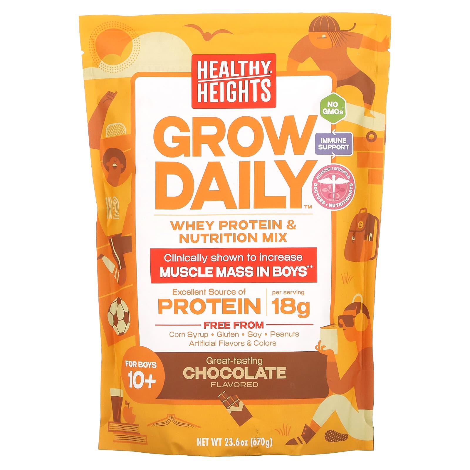 

Healthy Heights, Grow Daily, Whey Protein and Nutrition Mix, For Boys 10+, Chocolate Flavor, 23.6 oz (670 g)