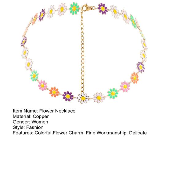 Colier pentru femei cu picurare de ulei Flori colorate boeme drăguț prelungit cadou reglabil Colier hipoalergenic cu farmec