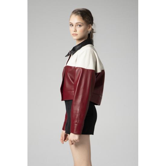 Women's Coat Wm053 Crop Genuine Leather Women's Coat