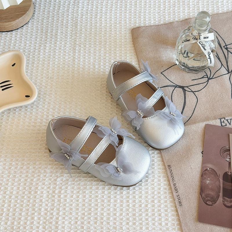 

Chic Spring Children s Leather Shoes Lace Butterfly-knot Kids Party Shes Causal School Low Heel Girls Princess Shoes I08047 23 серебряный