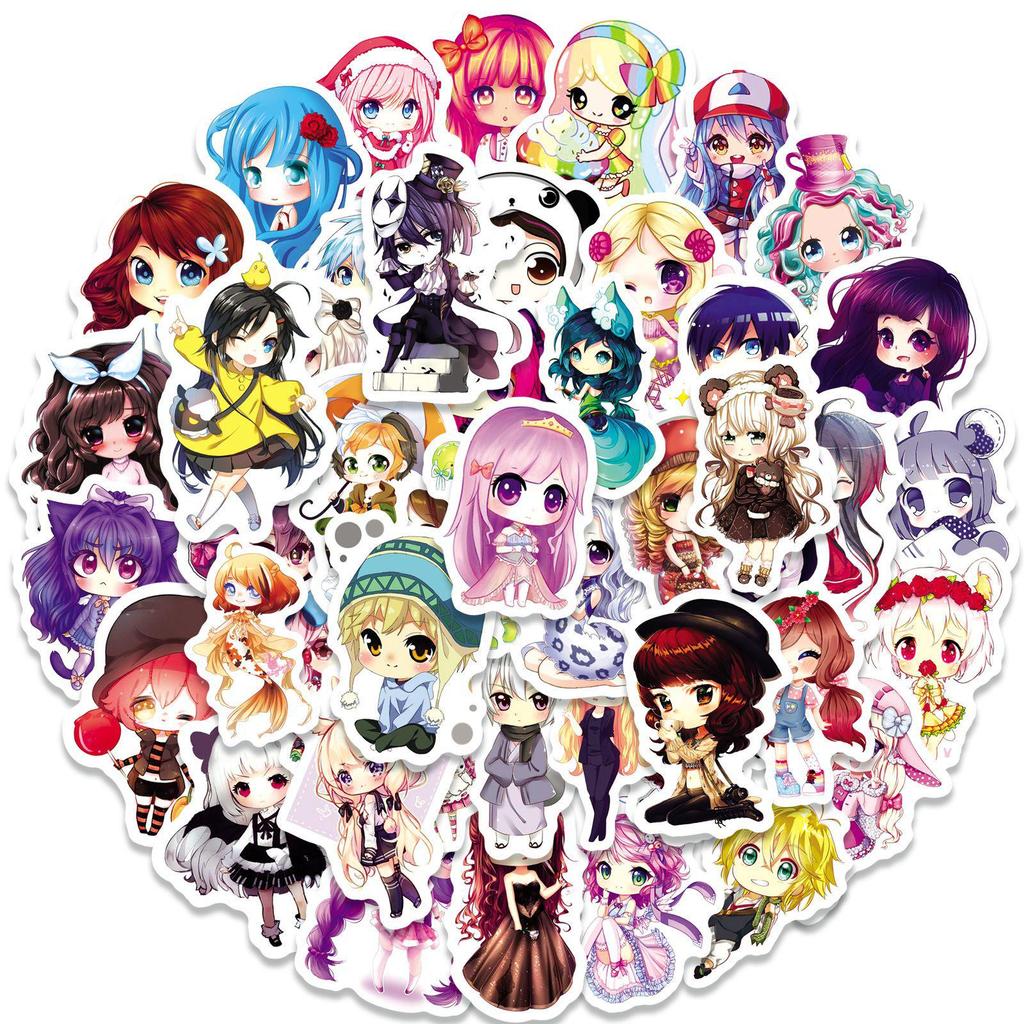 50 Cute Anime Girl Stickers – Waterproof for Journals, Luggage, and Bottles