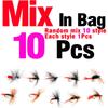 MNFT 10Pcs Various Dry Fly Fishing Lure Trout Salmon Dry Flies Fish Hook Size #6 #10 #12 Nymph Mosquito Lures Fishing Tackle