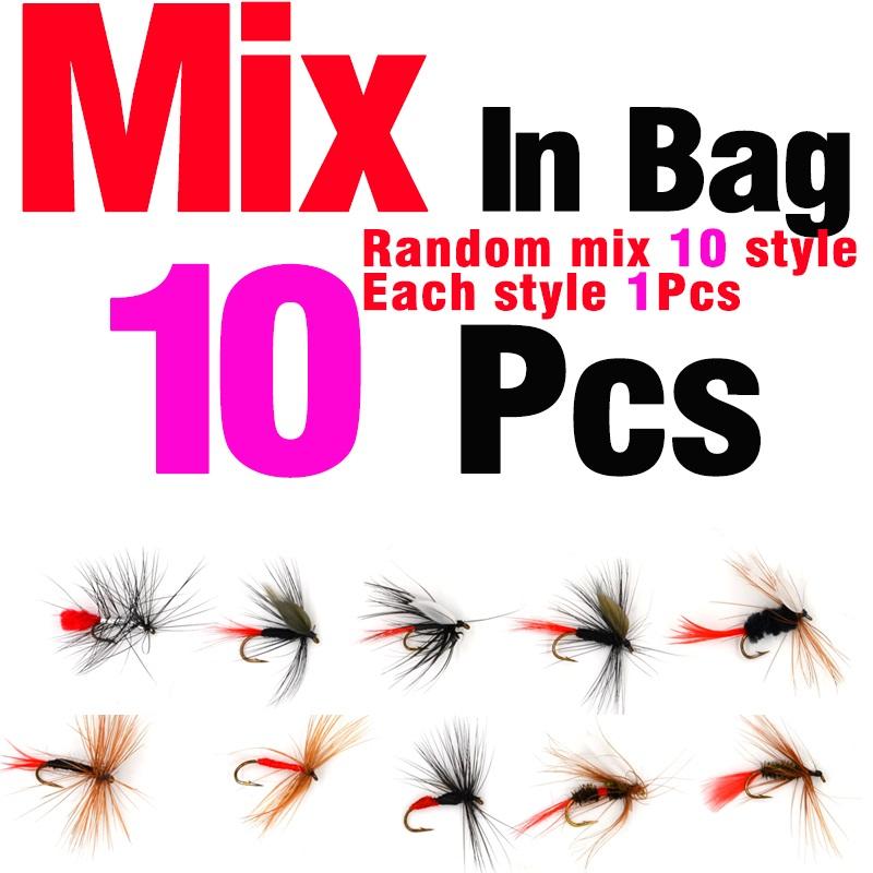 MNFT 10Pcs Various Dry Fly Fishing Lure Trout Salmon Dry Flies Fish Hook Size #6 #10 #12 Nymph Mosquito Lures Fishing Tackle