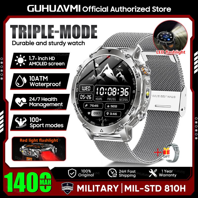 New TANK Ultra 1400mAh Battery Military Smart Watch 10ATM Waterproof Heart Rate Tactical LED Flashlight Men Sports Bracelet