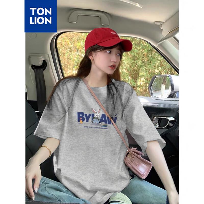 TonLion Women s 2025 Summer Round Neck Letter Print T-Shirt M