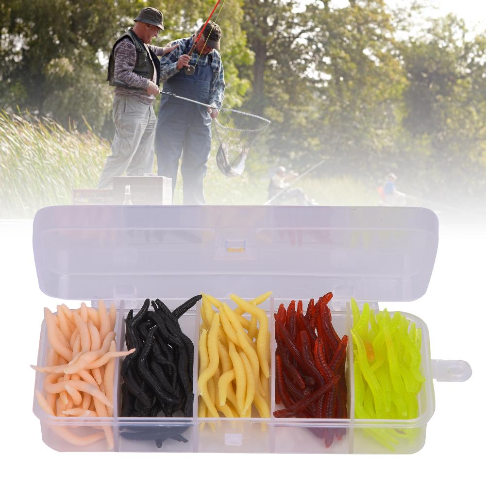 T0043 150PCS Silicone 4cm Multicolor Worm Soft Fishing Lures Lifelike Grub Baits Fish Tackle AccessoryFive Colours Mixed