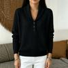 Women's Color Knit Button Sweater with Cable Knit Collar for Casual Wear